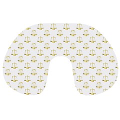 Gold Scales Of Justice On White Repeat Pattern All Over Print Travel Neck Pillows by PodArtist