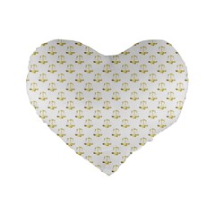 Gold Scales Of Justice On White Repeat Pattern All Over Print Standard 16  Premium Flano Heart Shape Cushions by PodArtist