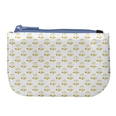 Gold Scales Of Justice On White Repeat Pattern All Over Print Large Coin Purse by PodArtist