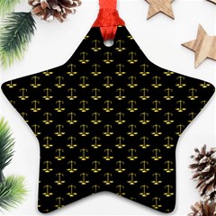 Gold Scales Of Justice On Black Repeat Pattern All Over Print  Ornament (star) by PodArtist