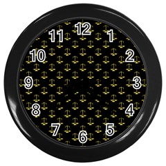 Gold Scales Of Justice On Black Repeat Pattern All Over Print  Wall Clocks (black) by PodArtist