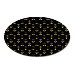 Gold Scales Of Justice On Black Repeat Pattern All Over Print  Oval Magnet by PodArtist