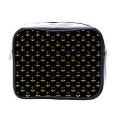 Gold Scales Of Justice On Black Repeat Pattern All Over Print  Mini Toiletries Bags by PodArtist