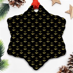 Gold Scales Of Justice On Black Repeat Pattern All Over Print  Ornament (snowflake) by PodArtist