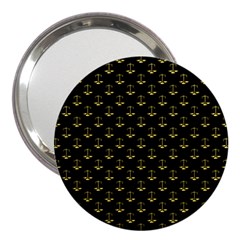 Gold Scales Of Justice On Black Repeat Pattern All Over Print  3  Handbag Mirrors by PodArtist