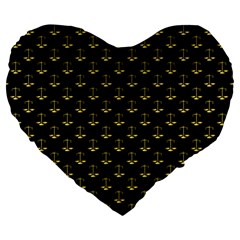 Gold Scales Of Justice On Black Repeat Pattern All Over Print  Large 19  Premium Heart Shape Cushions by PodArtist