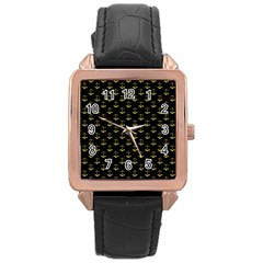 Gold Scales Of Justice On Black Repeat Pattern All Over Print  Rose Gold Leather Watch  by PodArtist