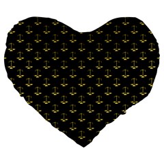 Gold Scales Of Justice On Black Repeat Pattern All Over Print  Large 19  Premium Flano Heart Shape Cushions by PodArtist