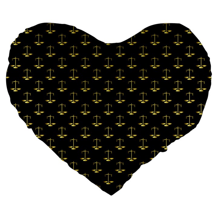 Gold Scales Of Justice on Black Repeat Pattern All Over Print  Large 19  Premium Flano Heart Shape Cushions