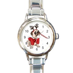 Pug Xmas Round Italian Charm Watch by Valentinaart