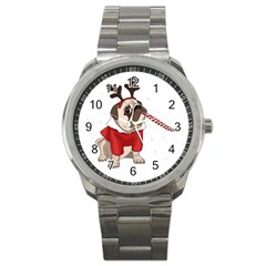 Pug Xmas Sport Metal Watch by Valentinaart