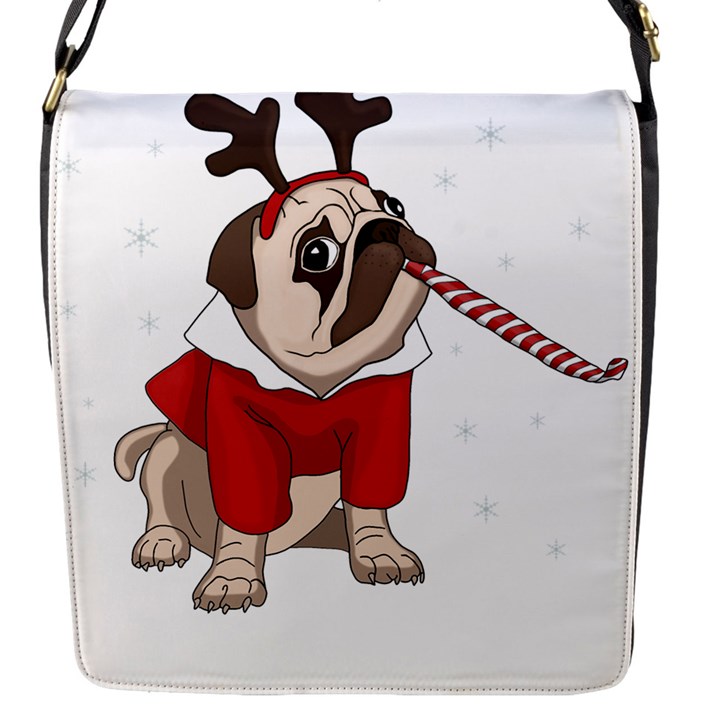 Pug Xmas Flap Messenger Bag (S)