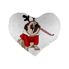 Pug Xmas Standard 16  Premium Flano Heart Shape Cushions by Valentinaart