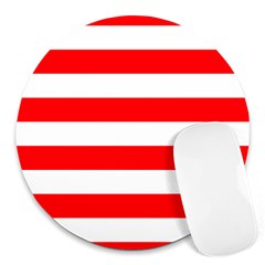 Christmas Red And White Cabana Stripes Round Mousepads by PodArtist