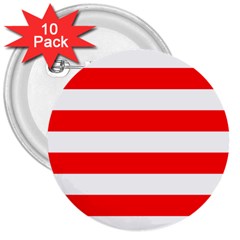 Christmas Red And White Cabana Stripes 3  Buttons (10 Pack)  by PodArtist