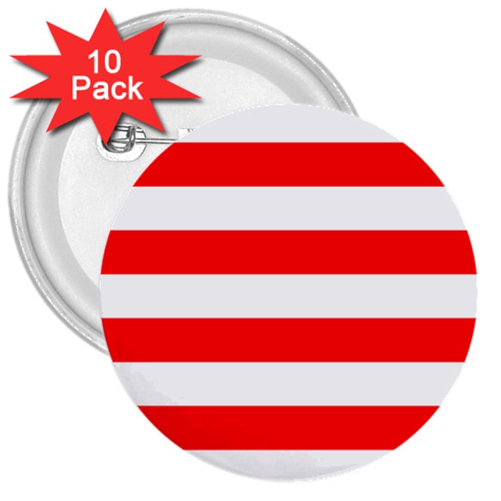 Christmas Red and White Cabana Stripes 3  Buttons (10 pack) 