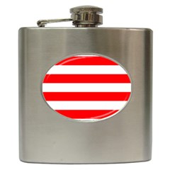 Christmas Red And White Cabana Stripes Hip Flask (6 Oz) by PodArtist