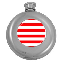 Christmas Red And White Cabana Stripes Round Hip Flask (5 Oz) by PodArtist