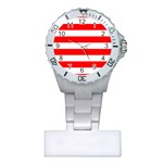 Christmas Red and White Cabana Stripes Plastic Nurses Watch Front