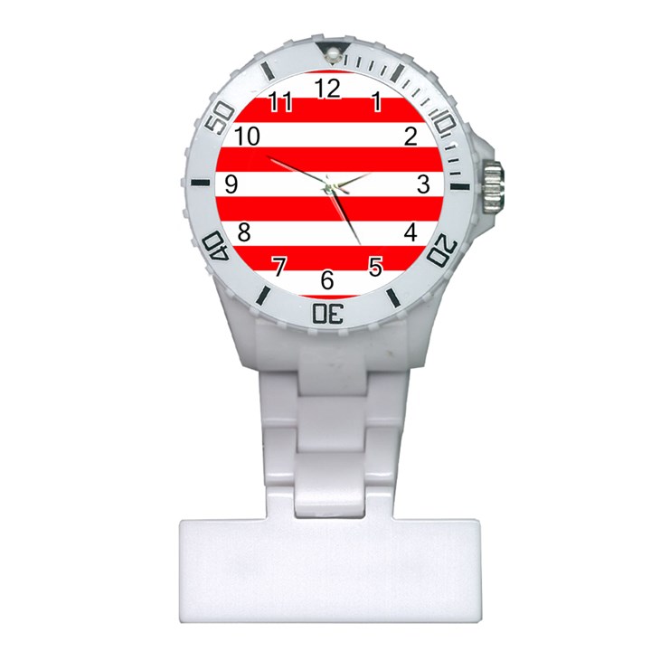 Christmas Red and White Cabana Stripes Plastic Nurses Watch