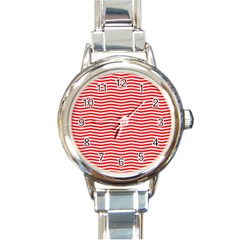 Christmas Red And White Chevron Stripes Round Italian Charm Watch by PodArtist