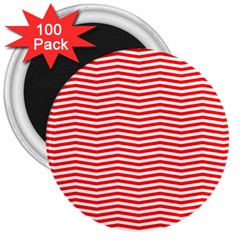 Christmas Red And White Chevron Stripes 3  Magnets (100 Pack) by PodArtist