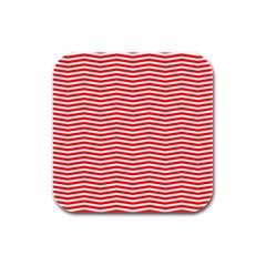 Christmas Red And White Chevron Stripes Rubber Square Coaster (4 Pack)  by PodArtist