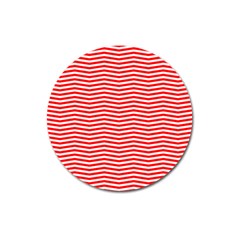 Christmas Red And White Chevron Stripes Magnet 3  (round) by PodArtist