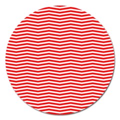 Christmas Red And White Chevron Stripes Magnet 5  (round) by PodArtist