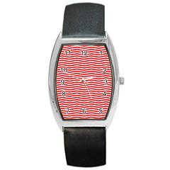 Christmas Red And White Chevron Stripes Barrel Style Metal Watch by PodArtist