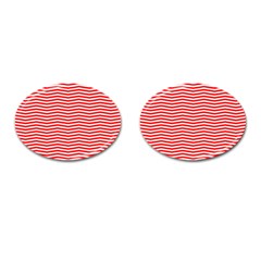 Christmas Red And White Chevron Stripes Cufflinks (oval) by PodArtist