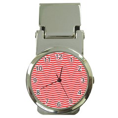 Christmas Red And White Chevron Stripes Money Clip Watches by PodArtist