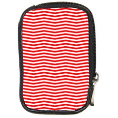 Christmas Red And White Chevron Stripes Compact Camera Cases by PodArtist