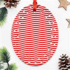 Christmas Red And White Chevron Stripes Ornament (oval Filigree)