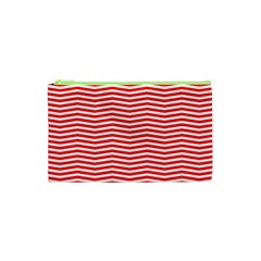 Christmas Red And White Chevron Stripes Cosmetic Bag (xs) by PodArtist