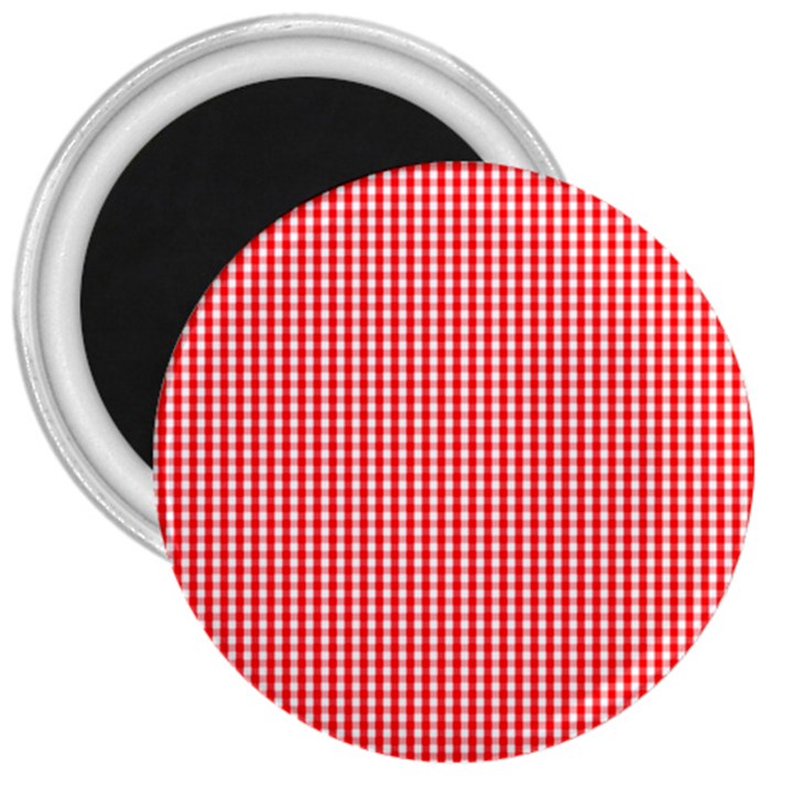 Small Snow White and Christmas Red Gingham Check Plaid 3  Magnets