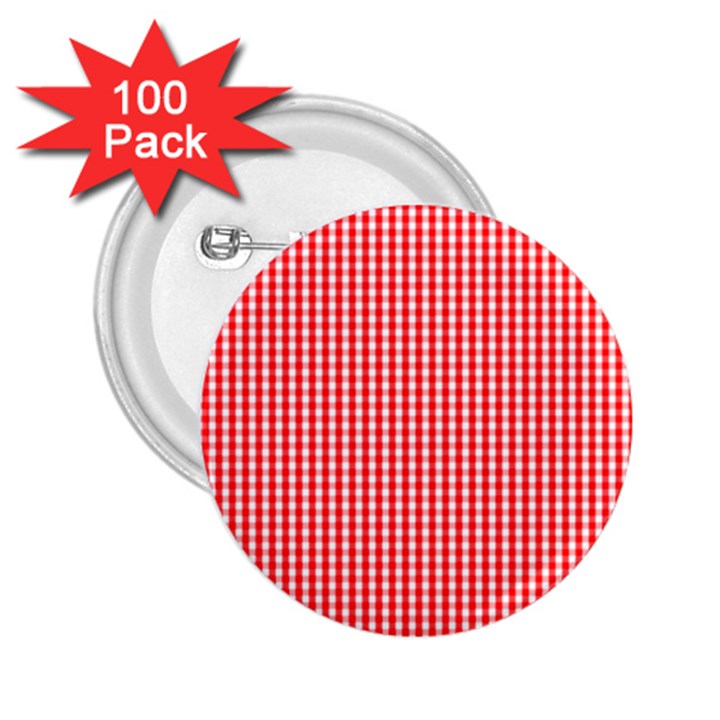 Small Snow White and Christmas Red Gingham Check Plaid 2.25  Buttons (100 pack) 