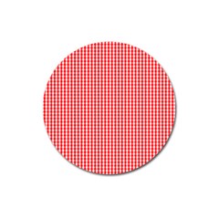 Small Snow White And Christmas Red Gingham Check Plaid Magnet 3  (round) by PodArtist