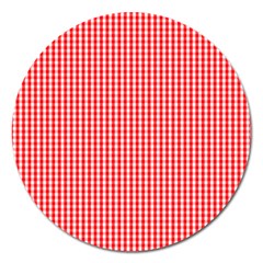 Small Snow White And Christmas Red Gingham Check Plaid Magnet 5  (round) by PodArtist