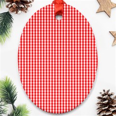 Small Snow White And Christmas Red Gingham Check Plaid Oval Ornament (two Sides) by PodArtist