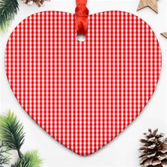 Small Snow White And Christmas Red Gingham Check Plaid Heart Ornament (two Sides) by PodArtist