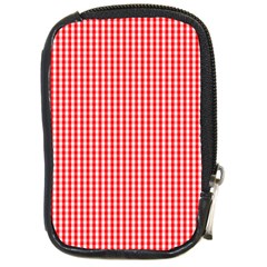 Small Snow White And Christmas Red Gingham Check Plaid Compact Camera Cases by PodArtist