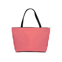 Small Snow White And Christmas Red Gingham Check Plaid Shoulder Handbags by PodArtist