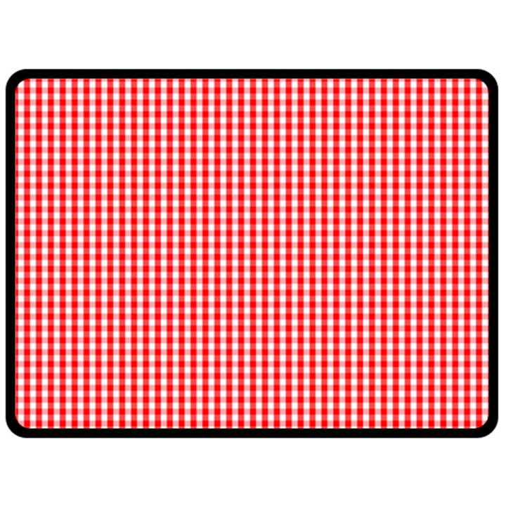 Small Snow White and Christmas Red Gingham Check Plaid Fleece Blanket (Large) 