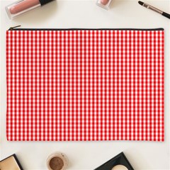 Small Snow White And Christmas Red Gingham Check Plaid Cosmetic Bag (xxxl)  by PodArtist