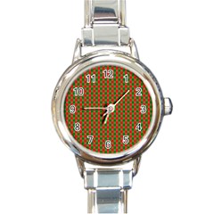 Large Red And Green Christmas Gingham Check Tartan Plaid Round Italian Charm Watch by PodArtist