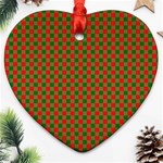 Large Red and Green Christmas Gingham Check Tartan Plaid Ornament (Heart) Front