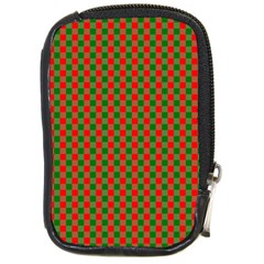 Large Red And Green Christmas Gingham Check Tartan Plaid Compact Camera Cases by PodArtist