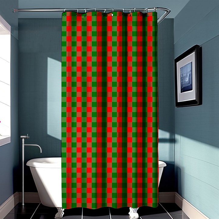 Large Red and Green Christmas Gingham Check Tartan Plaid Shower Curtain 36  x 72  (Stall) 