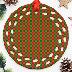 Large Red And Green Christmas Gingham Check Tartan Plaid Ornament (round Filigree)